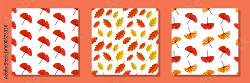 Autumn leaves pattern with red and yellow and red foliage on white background