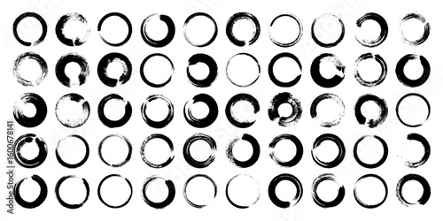 Grunge circles, brush strokes, lines, ink smudges, hand-drawn scribble shapes. Handmade sketchy marks, acrylic stains, charcoal streaks. Paint textures, dry brush effect. Vector illustration