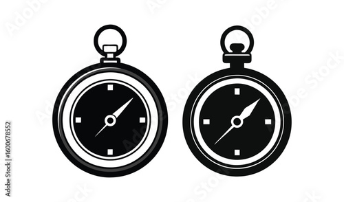 Two vintage pocket compasses side by side illustration