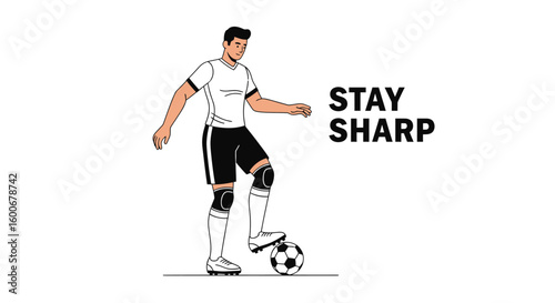 Animated illustration of a male soccer player performing a skillful dribble, athletic action vector for sports design