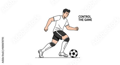 Animated illustration of a male soccer player performing a skillful dribble, athletic action vector for sports design