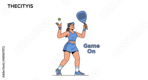 Let's play Padel tennis match stylized illustration of a woman about to serve