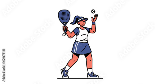 Let's play Padel tennis match stylized illustration of a woman about to serve