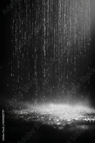 Streams of water falling into a dark abyss creating a sparkling and mysterious atmosphere, water, dark,sparkle.