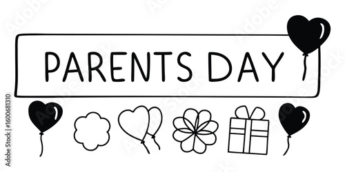 Parents Day Doodle with Heart Balloons Flower and Gift on Transparent Background cute doodle illustration