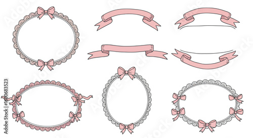Vintage pink ribbon and lace frames set for decorative design