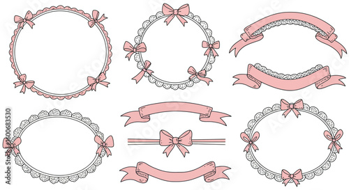 Elegant pink ribbon frames and banners with lace for decorative design
