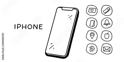 Hand Drawn Smartphone with App Icons Illustration on Transparent Background simple hand drawn illustration smartphone app