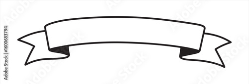 Elegant black and white ribbon banner with a sophisticated folded effect and smooth flowing curves perfect for branding and design