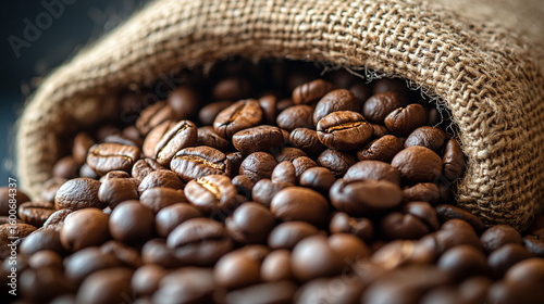 Coffee beans spilling from burlap sack