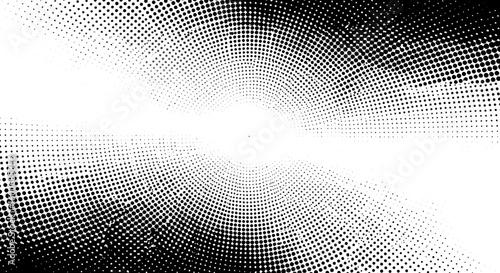 Abstract black and white halftone circle pattern with swirl effect