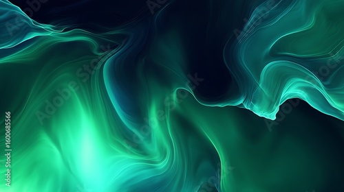 Emerald green abstract flowing background with smooth dynamic waves and vibrant hues