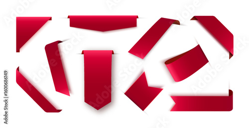 Set Of Red Blank Ribbons, Tags, Badges And Labels Isolated. Vector illustration	