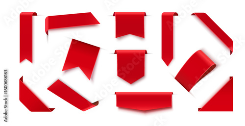 Set Of Red Blank Ribbons, Tags, Badges And Labels Isolated. Vector illustration	