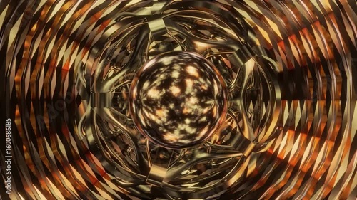 Abstract background 3D animation shiny glass and metal reflective objects movement rotation play of light.