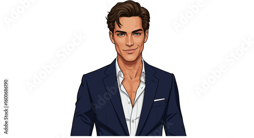 Confident young man in a stylish suit smiling on white background