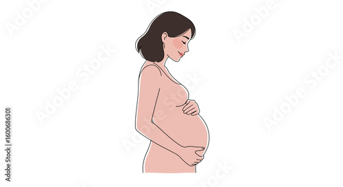 Minimalist pregnant woman side profile: gentle motherhood in soft past