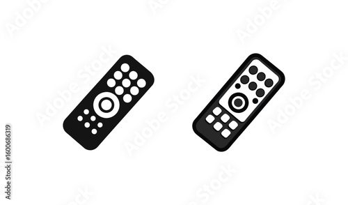 Two black and white television remote controls side by side