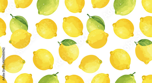 Seamless watercolor lemons and limes pattern on white background