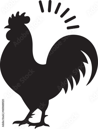 rooster called icon set , rooster crowing in the morning silhouette icon, solid black rooster vector icon, rooster illustration set,