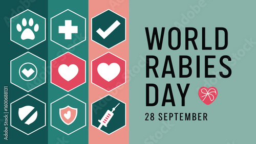 World Rabies Day Awareness Poster Illustration with Dog, Vaccine, Injection and Medical Symbols