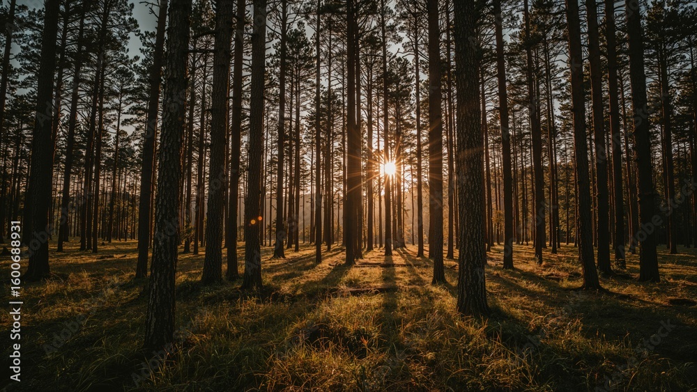 Fototapeta premium Sunlight filtering through woodland trees