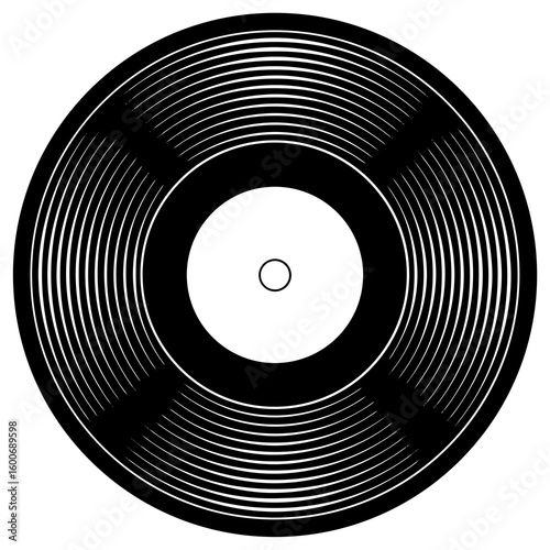 Stylized black and white vinyl record with grooves