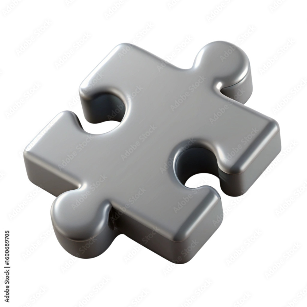 Obraz premium 3d rendered shiny silver puzzle piece isolated on a deep black background
