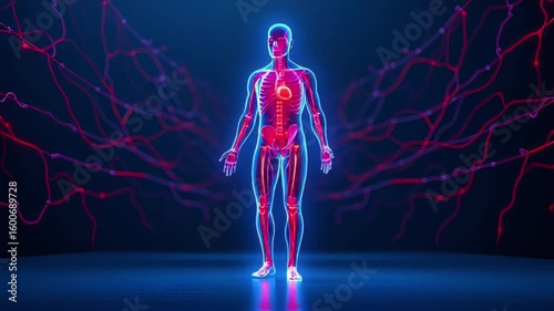 Human Anatomy: Vibrant 3D Model with Energy Flow Visualization