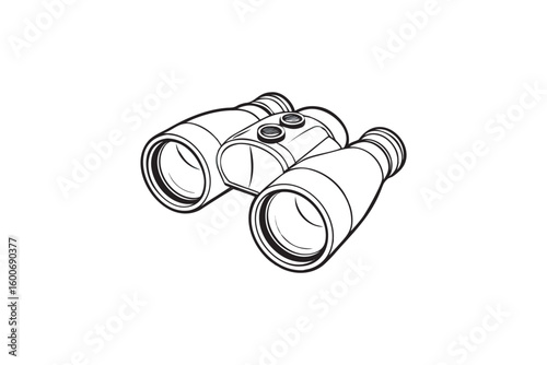 Black and white line art illustration of binoculars for bird watching travel and outdoor activities isolated on white background