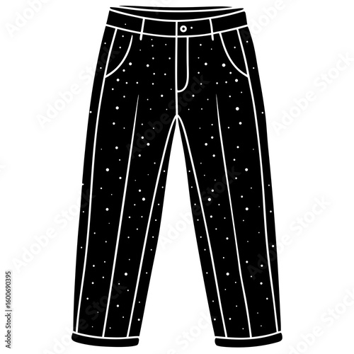 Black pants with white polka dot pattern and white trim