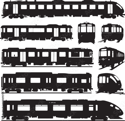 Diverse train silhouettes transportation vehicle