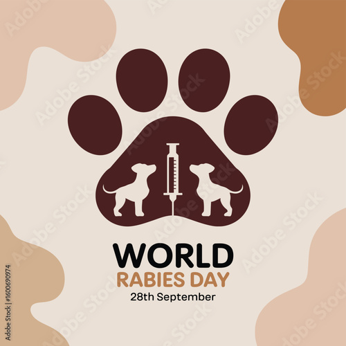 World Rabies Day Awareness Poster Illustration with Dog, Vaccine, Injection and Medical Symbols