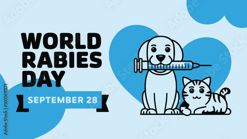 World Rabies Day Awareness Poster Illustration with Dog, Vaccine, Injection and Medical Symbols