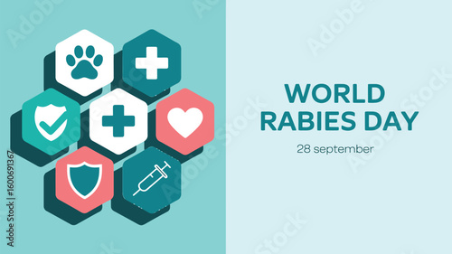 World Rabies Day Awareness Poster Illustration with Dog, Vaccine, Injection and Medical Symbols