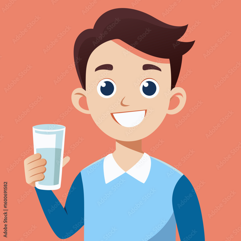 Happy boy holding a glass of water Happy boy holding a glass of water