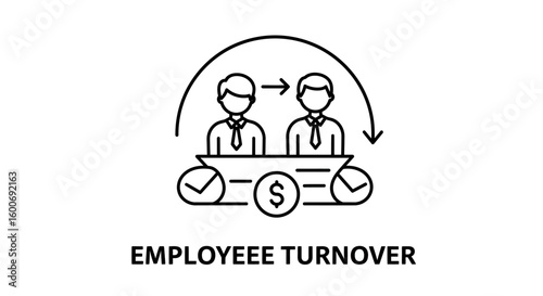 Employee Turnover Icon: A symbolic illustration representing employee turnover, featuring figures within a circular flow, depicting the exchange and transition in the workplace.