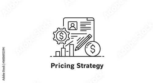 Financial Strategy Illustration: A detailed illustration of financial concepts, featuring a gear, dollar sign, chart and pen represents the financial aspects of the document. 
