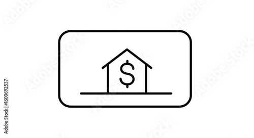 Iconic Real Estate Concept: A minimalist illustration of a house with a dollar symbol at its center, representing property value and the real estate market. 