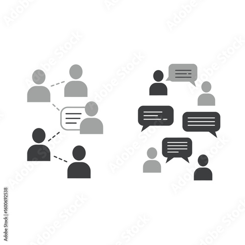 Communication and networking icons representing connection and conversation between people