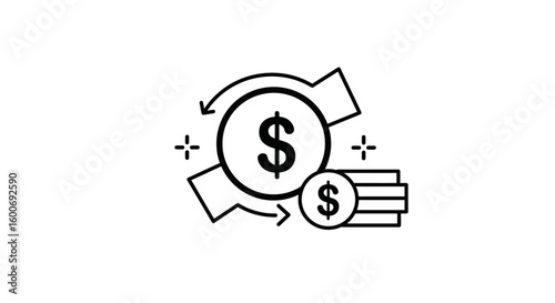 Money Icon: A minimalistic icon representing financial transactions and currency exchange. The focus is on dollar sign symbol, conveying ideas of wealth and economic activity.