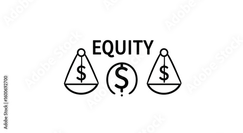 Equity: A balanced illustration highlighting equity and financial equilibrium with a clean, modern design.