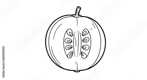Half-Cut Melon: A detailed, eye-level shot showcases a half-cut melon, its inner flesh and seeds clearly visible, offering a fresh perspective on this juicy fruit.