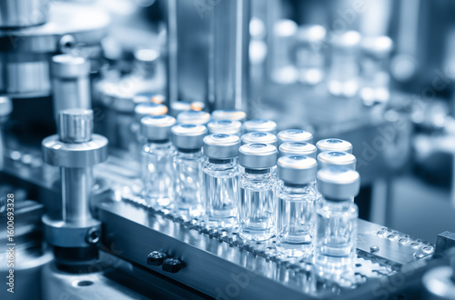 Automated production line of vials in a pharmaceutical manufacturing facility