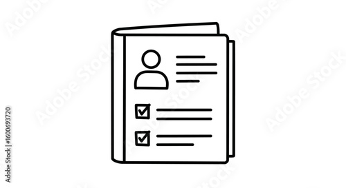 Documentation Icon: Illustrative representation of a document with a person's profile and checkboxes, designed with clean lines.