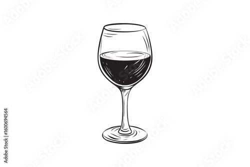 Elegant Hand Drawn Wine Glass Illustration with Red Wine for Menu Cards and Wine Tasting Events, Art & illustration