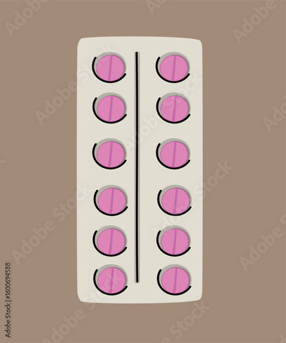 Flat Design Illustration with Pills in Pink Color