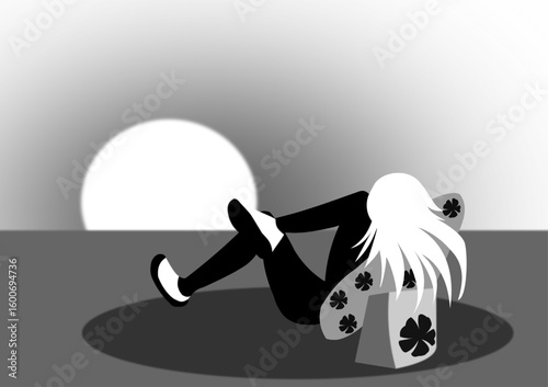 Girl on vacation, lying and watching the sunset, relaxation, reflection