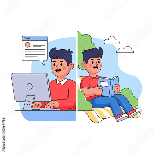 A balanced lifestyle combining work and leisure for enhanced productivity and personal growth through reading and technology