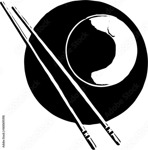 vector illustration of plate, bowl and chopsticks